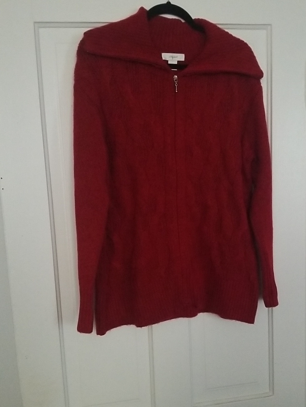 CJ Banks Red Cable-Knit Zip Cardigan Sweater